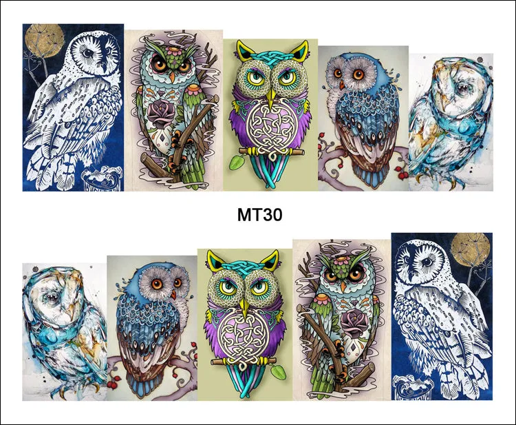 1 Sheet Nail MT30 Full Cover Owl On Tree Cartoon Cute Nail Art Water Transfer Sticker Decal For Nail Art Tattoo DIY Nail Tool