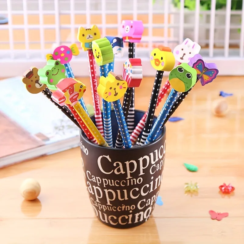 10 Black Cartoon Patterned Pencils Fun Stationery Gifts for Students