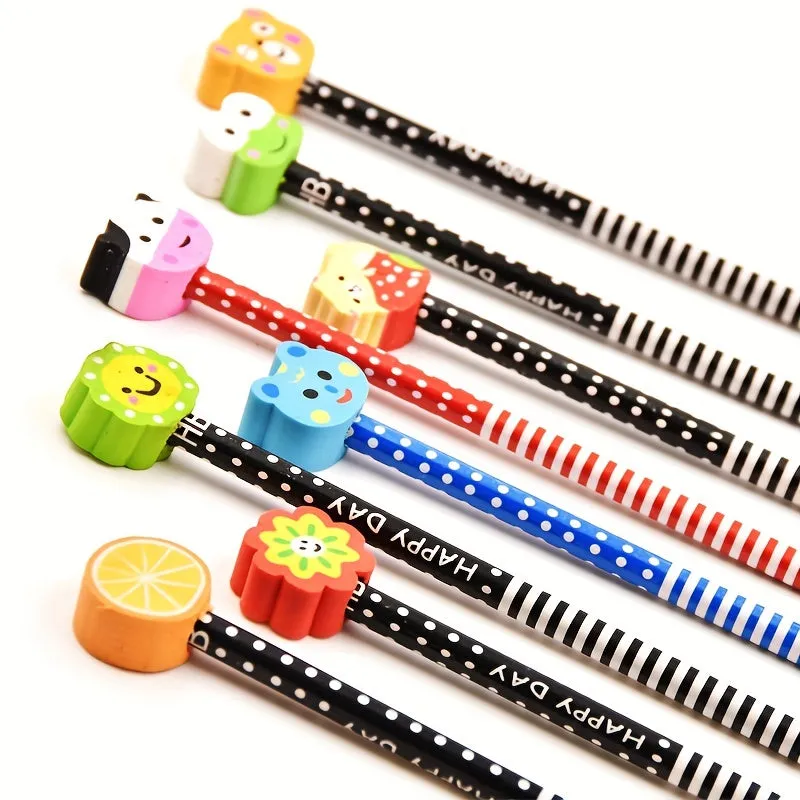 10 Black Cartoon Patterned Pencils Fun Stationery Gifts for Students