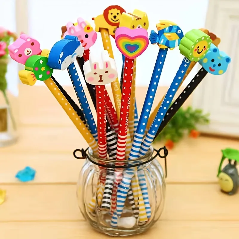 10 Black Cartoon Patterned Pencils Fun Stationery Gifts for Students