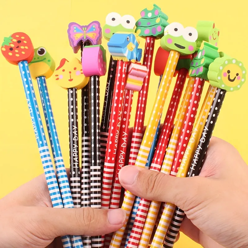 10 Black Cartoon Patterned Pencils Fun Stationery Gifts for Students