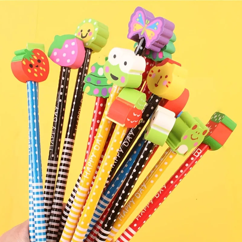 10 Black Cartoon Patterned Pencils Fun Stationery Gifts for Students