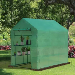 2 Tier Greenhouse Outdoor Garden with Roll up Door Green 7x4.7ft