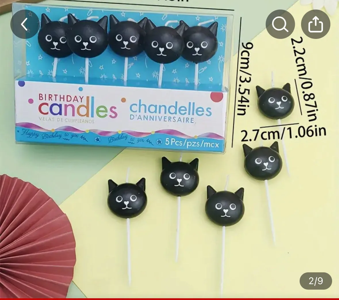 5pc Black Cat Birthday Candles