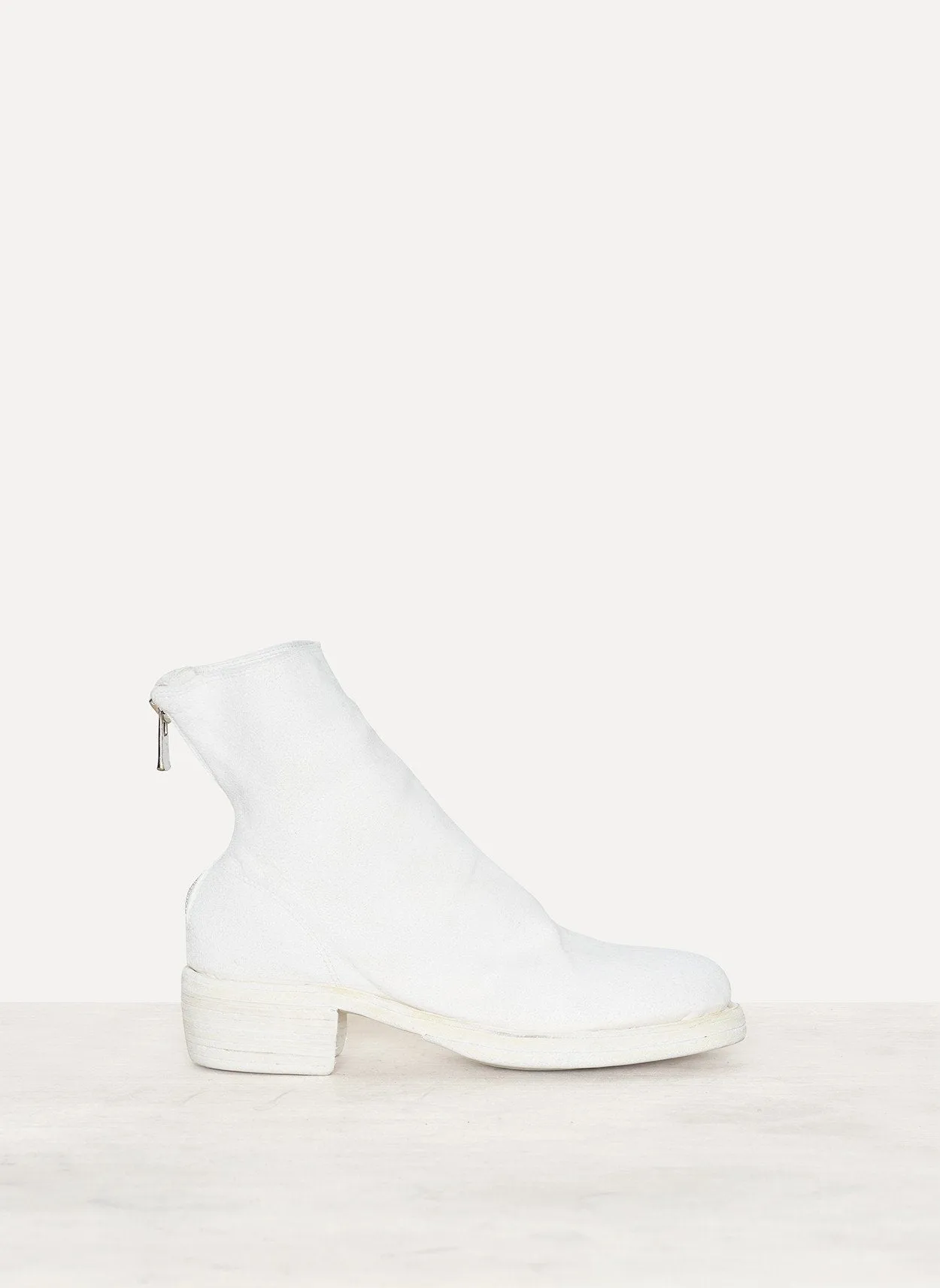 796Z Off White Baby Calf Reverse Back Zip Boots