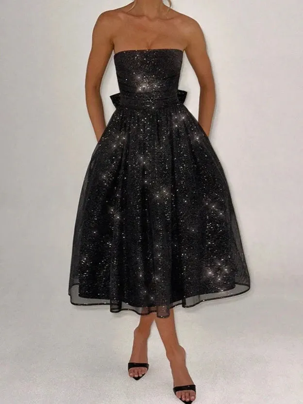 A&A Strapless Bow Tie Sparkle Midaxi Dress