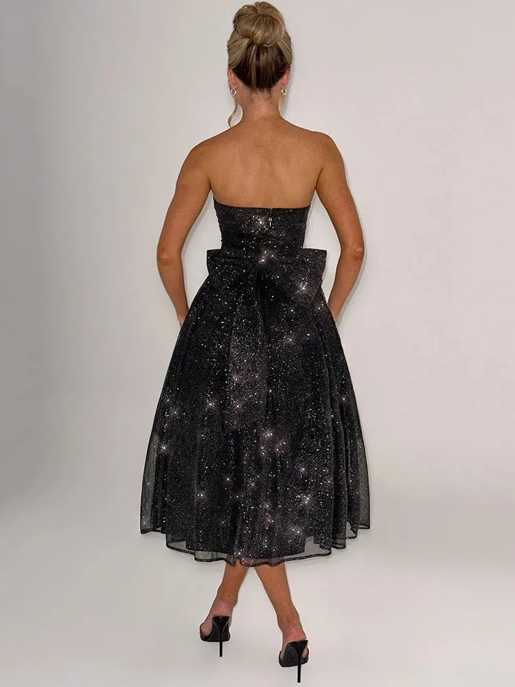 A&A Strapless Bow Tie Sparkle Midaxi Dress