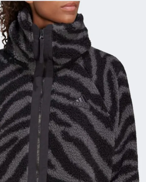 Adidas Hyperglam Fleece Zebra Women Sportswear Jacket Black/Grey Hy1030