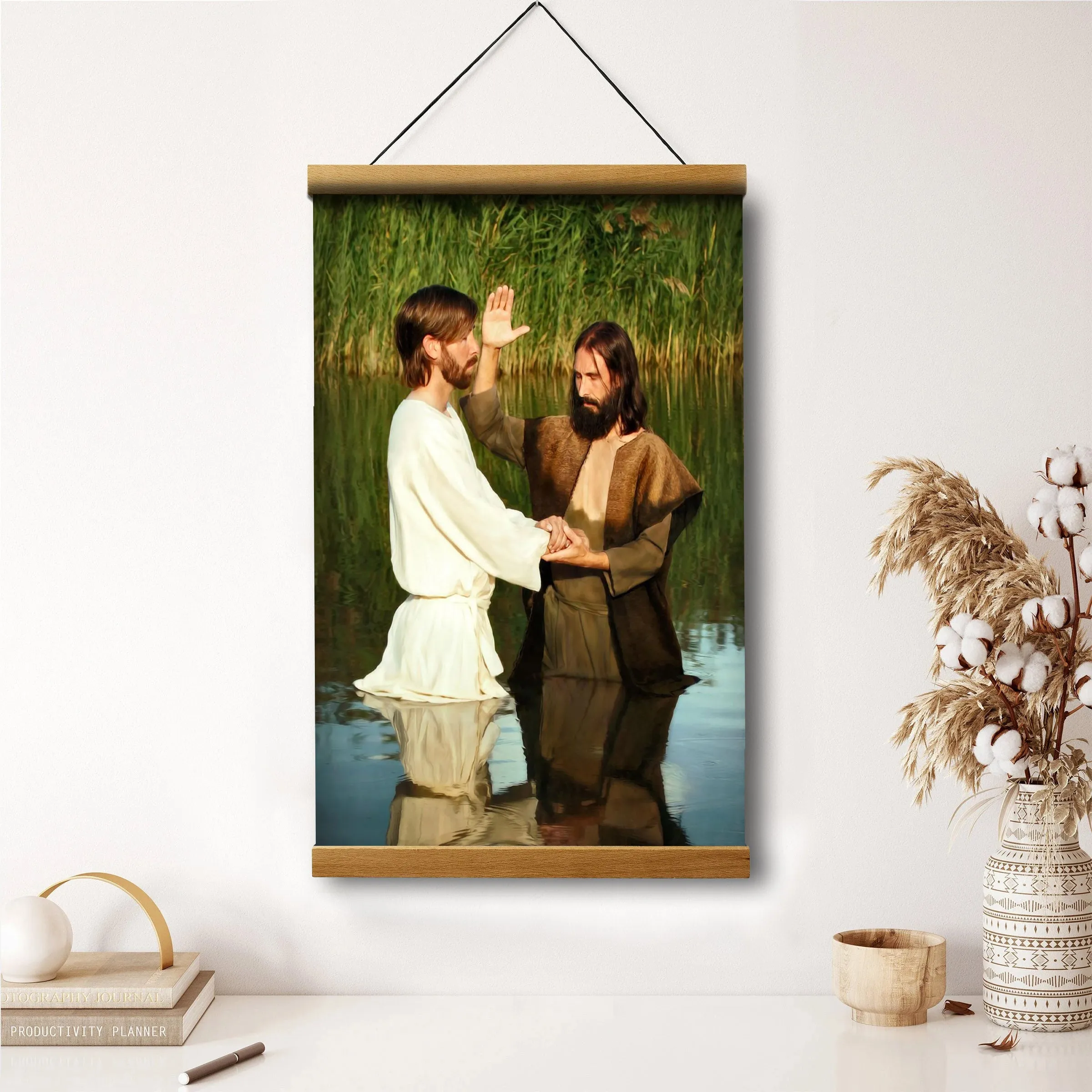 Behold The Lamb Of God Batism Hanging Canvas Wall Art - Christan Wall Decor - Religious Canvas