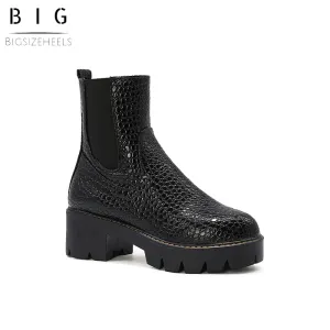 Bigsizeheels Street side zipper big head Martin boots - Black