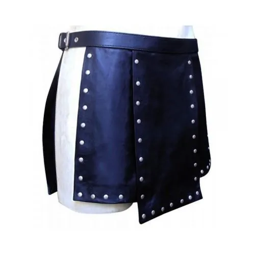 Black Leather Studs Fashionable Kilt