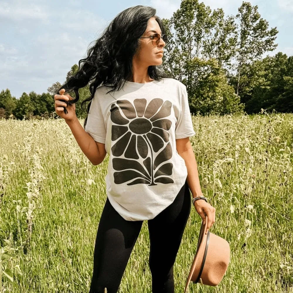 Black Retro Flower Tee