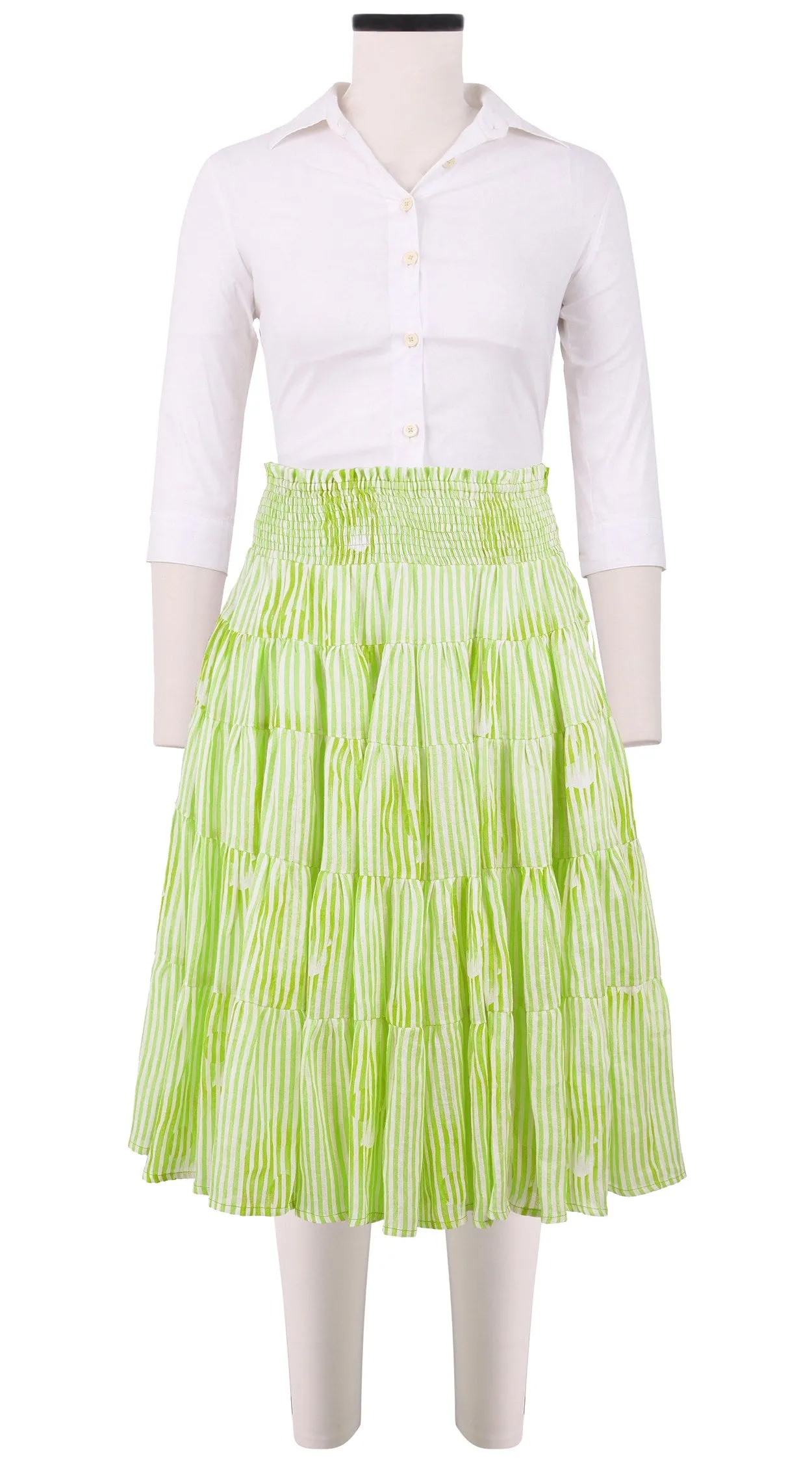 Blake Skirt Long Length Linen (Oxford Stripe)