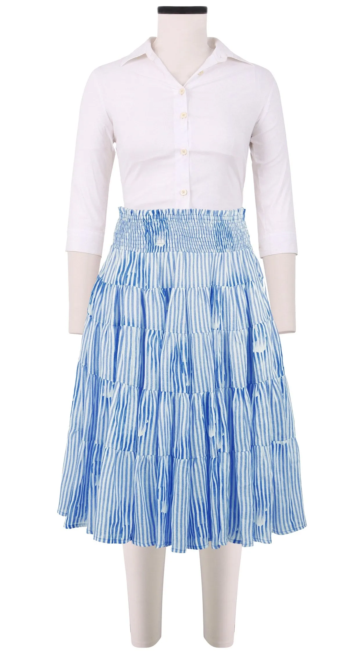 Blake Skirt Long Length Linen (Oxford Stripe)