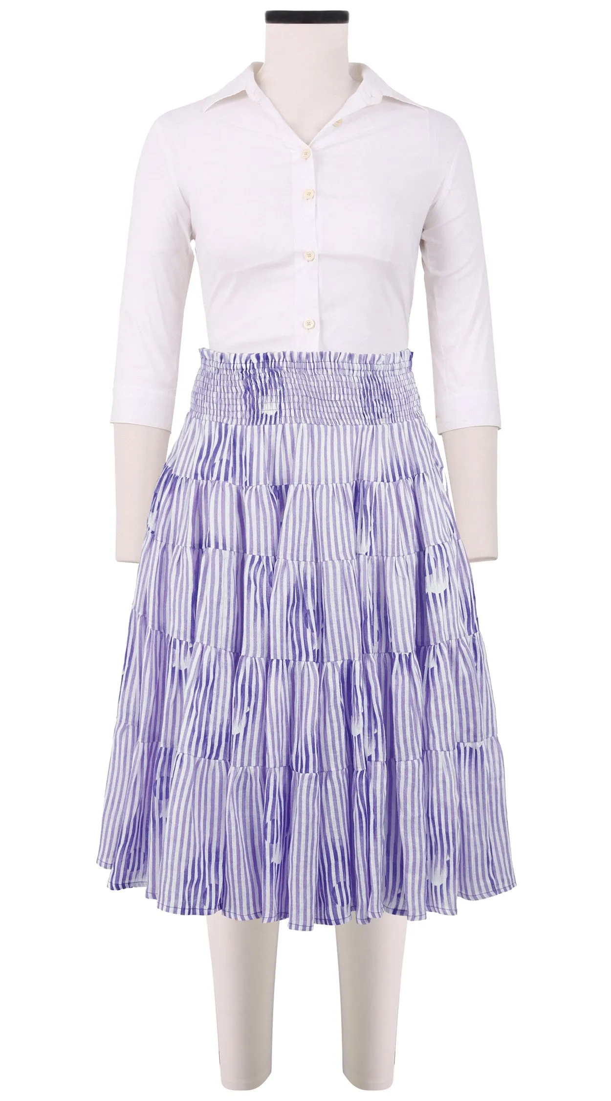 Blake Skirt Long Length Linen (Oxford Stripe)