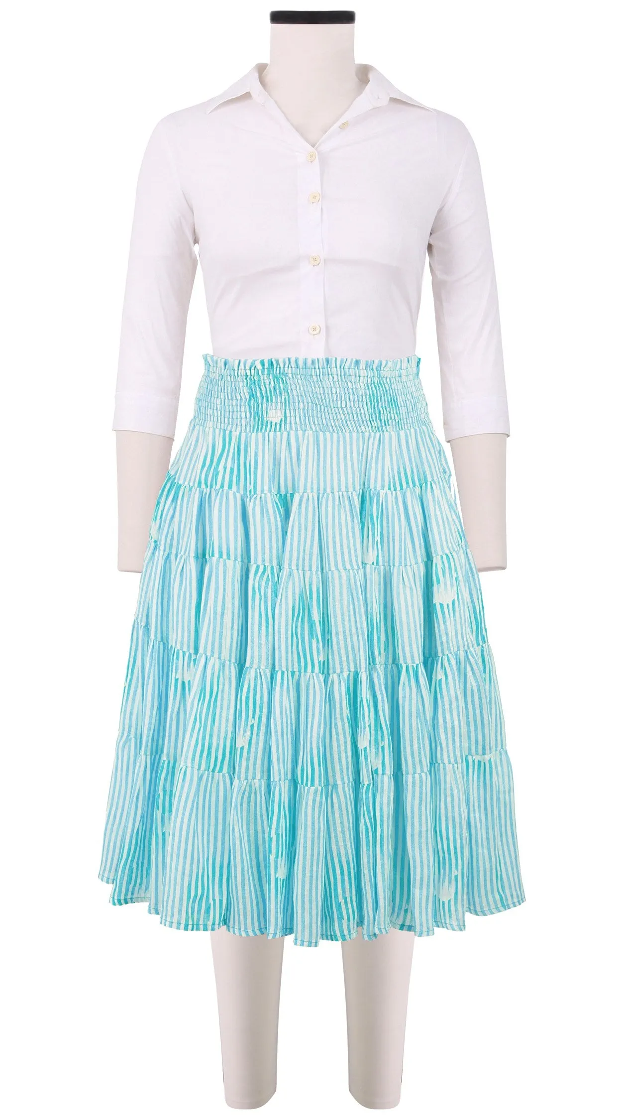 Blake Skirt Long Length Linen (Oxford Stripe)