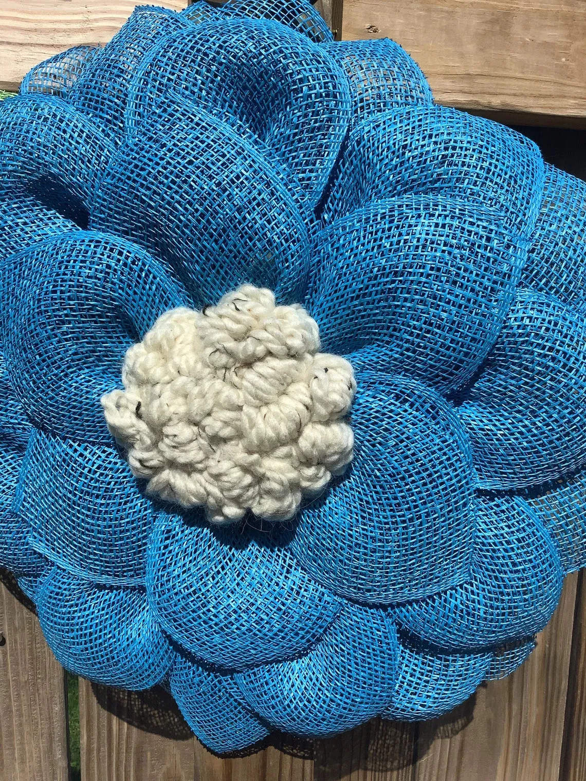 Blue Mesh Flower Wreath for Front Door