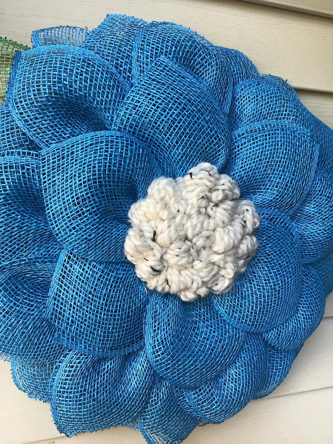 Blue Mesh Flower Wreath for Front Door