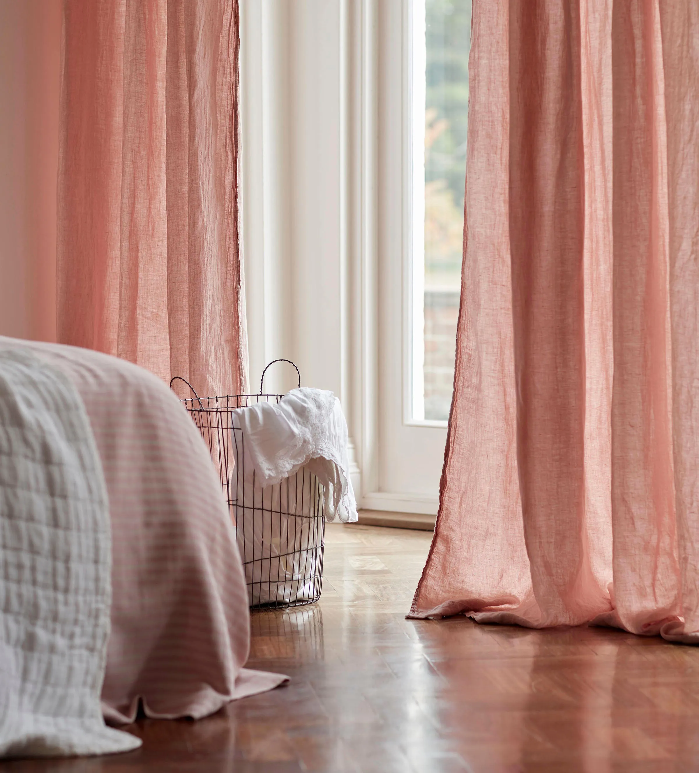 Blush Pink 100% Linen Loop Top Curtain (Single)