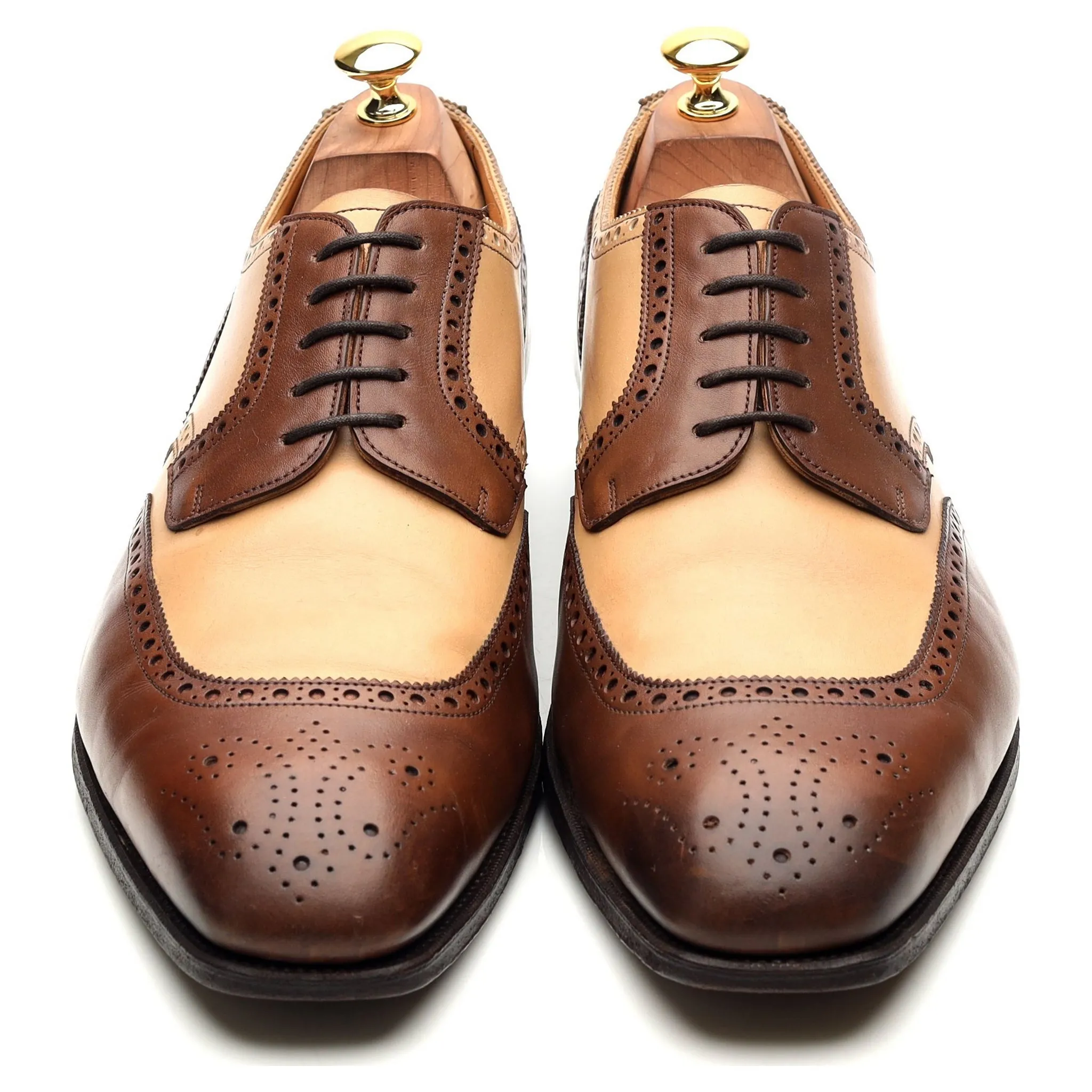 Brown Cream Two Tone Leather Derby Brogues UK 10 G