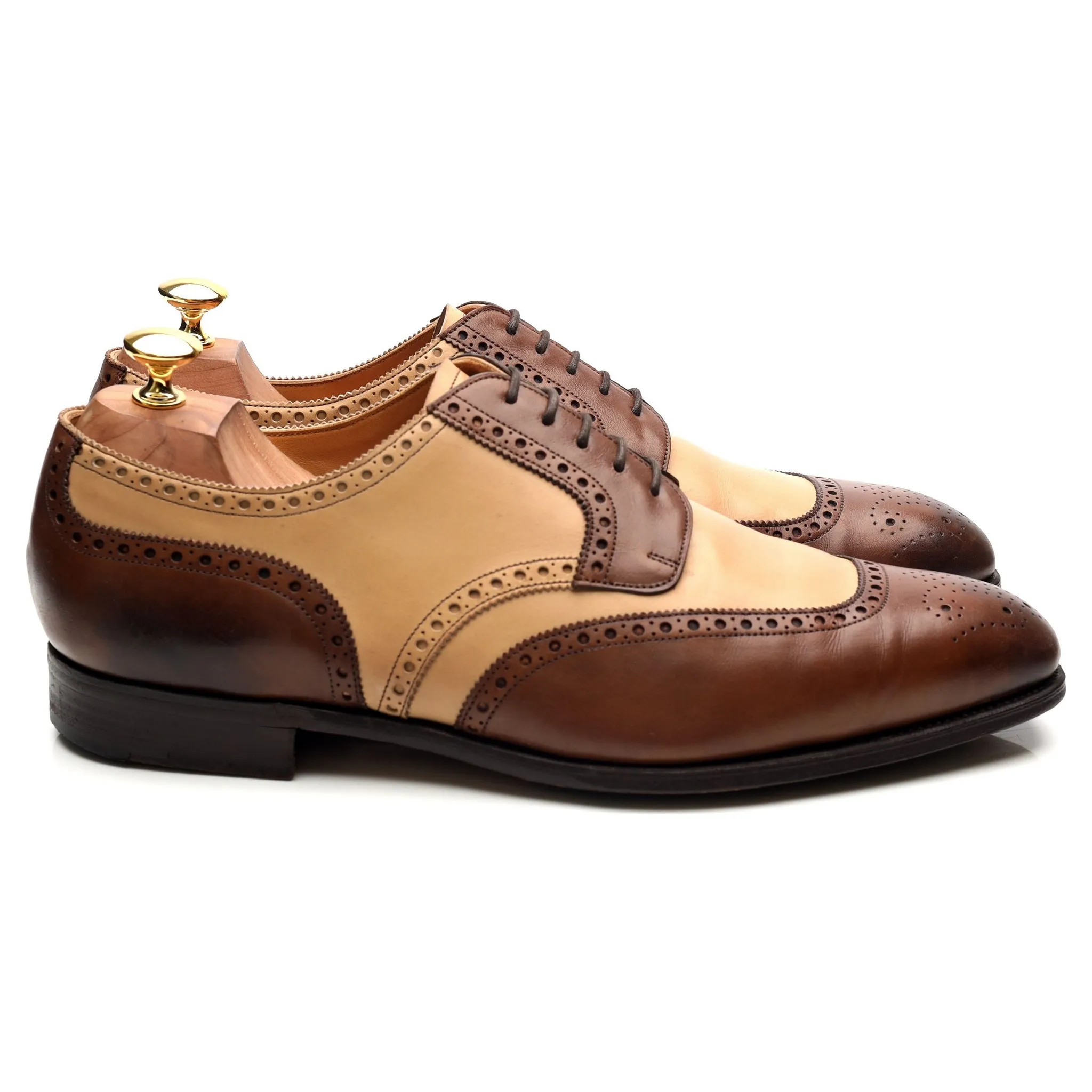 Brown Cream Two Tone Leather Derby Brogues UK 10 G