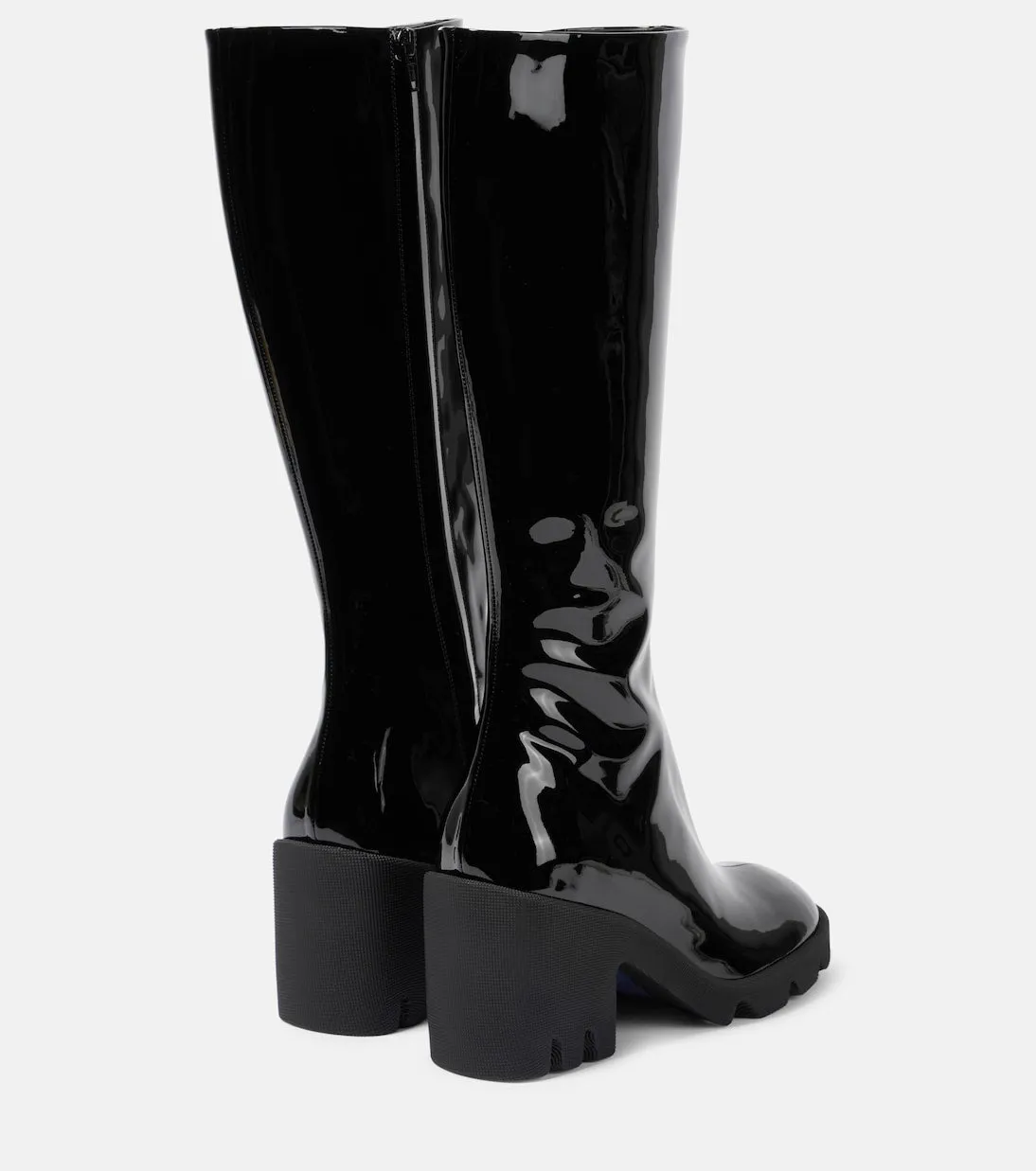 Burberry patent knee-high stride boots, black