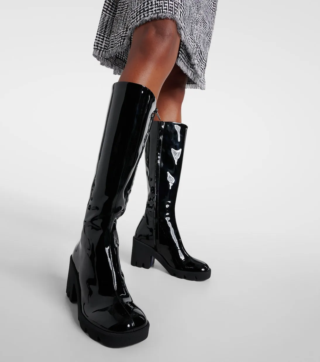 Burberry patent knee-high stride boots, black