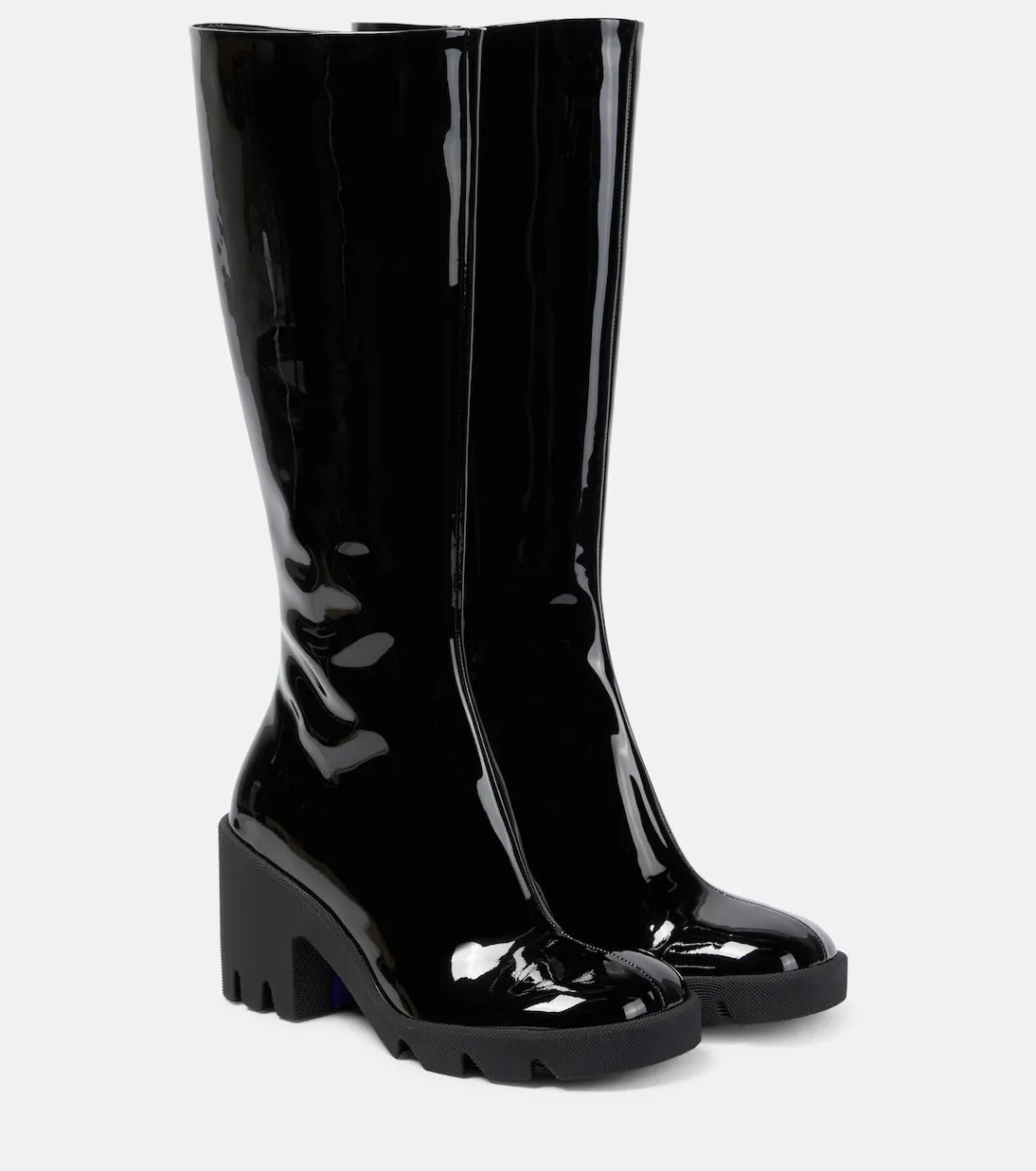 Burberry patent knee-high stride boots, black