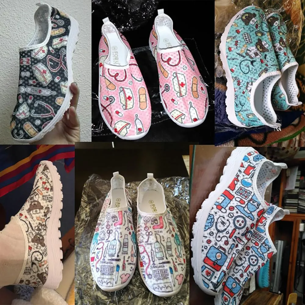 Charming Cartoon Nurse Pattern Sneakers Slip-On Flat Shoes