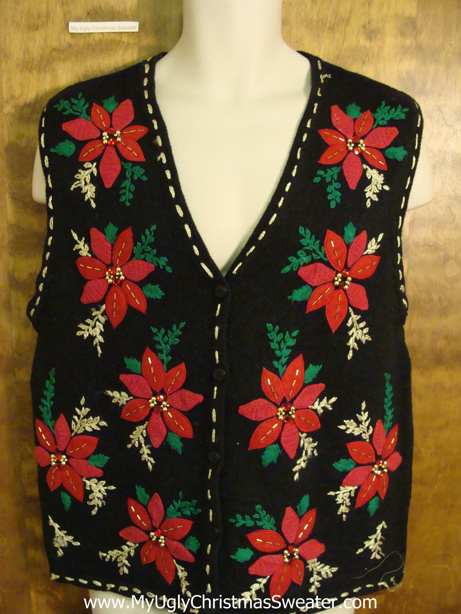 Cheap Poinsettia Themed Cute Xmas Sweater Vest