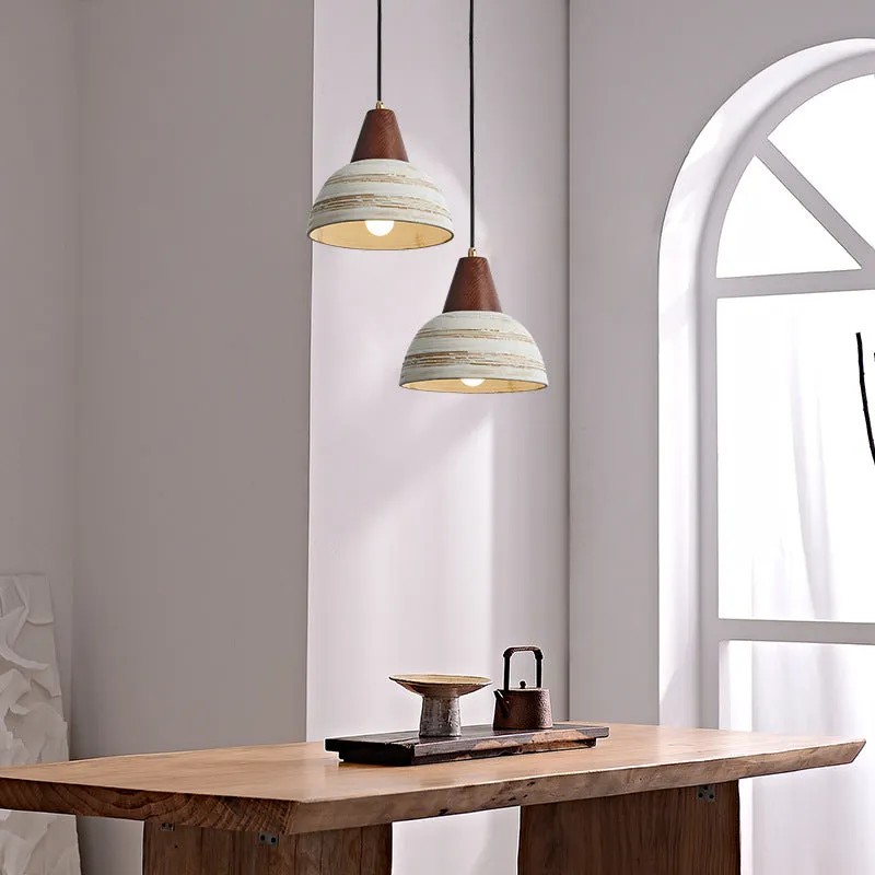 Contemporary Retro Ceramic Bowl Shape Wood 1-Light Pendant Light For Living Room