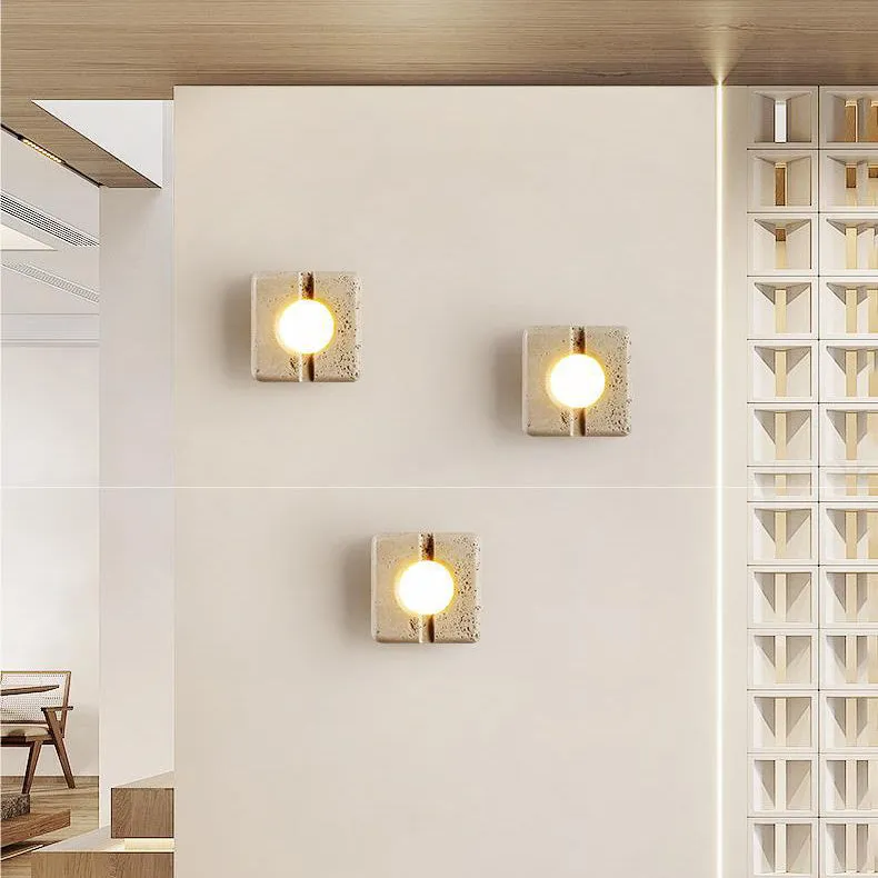 Contemporary Retro White Travertine Square Shade LED Wall Sconce Lamp For Study