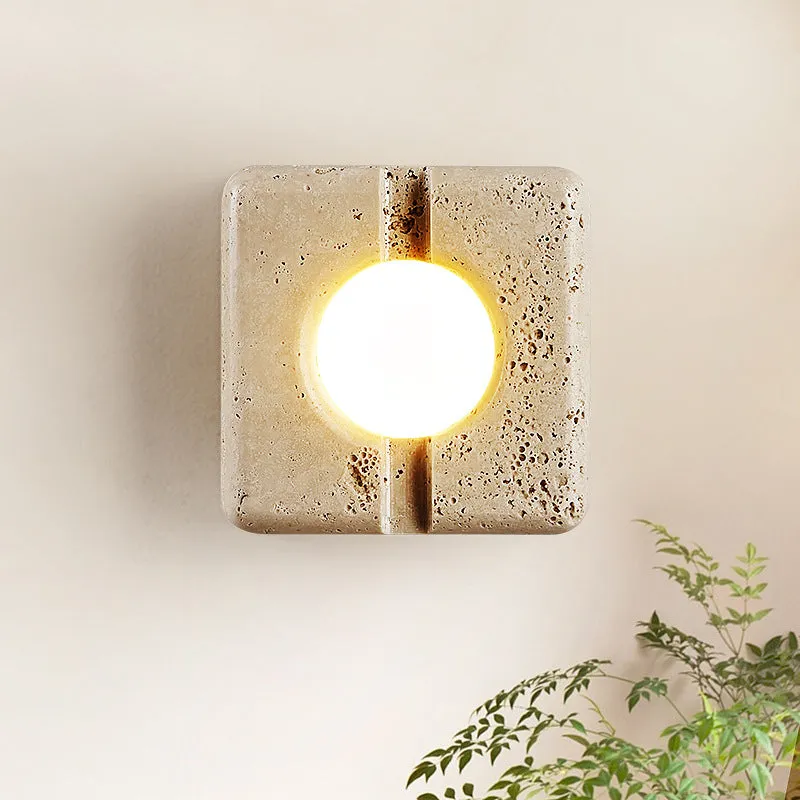 Contemporary Retro White Travertine Square Shade LED Wall Sconce Lamp For Study