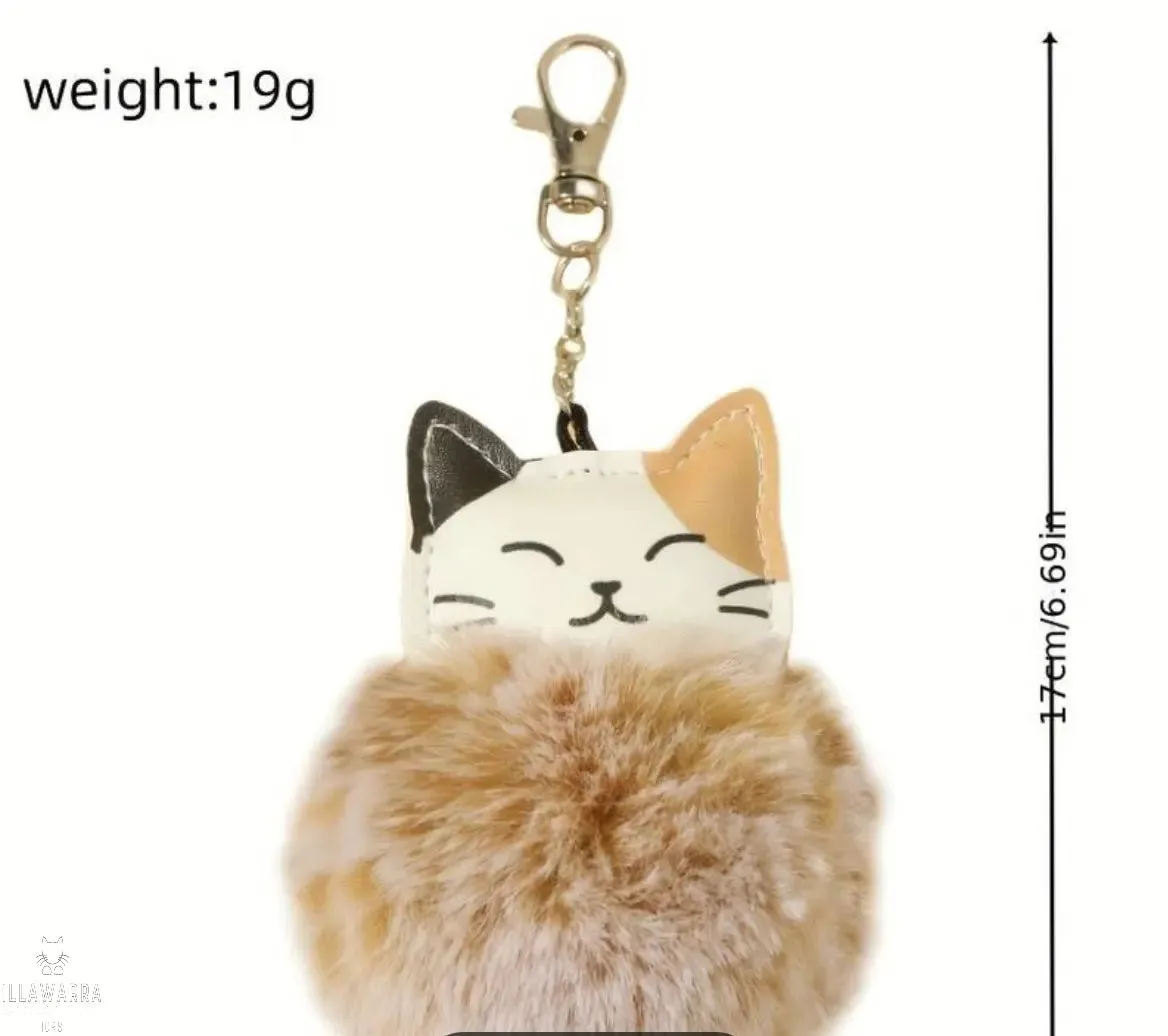 Cute Cat Pom Pom Key Ring