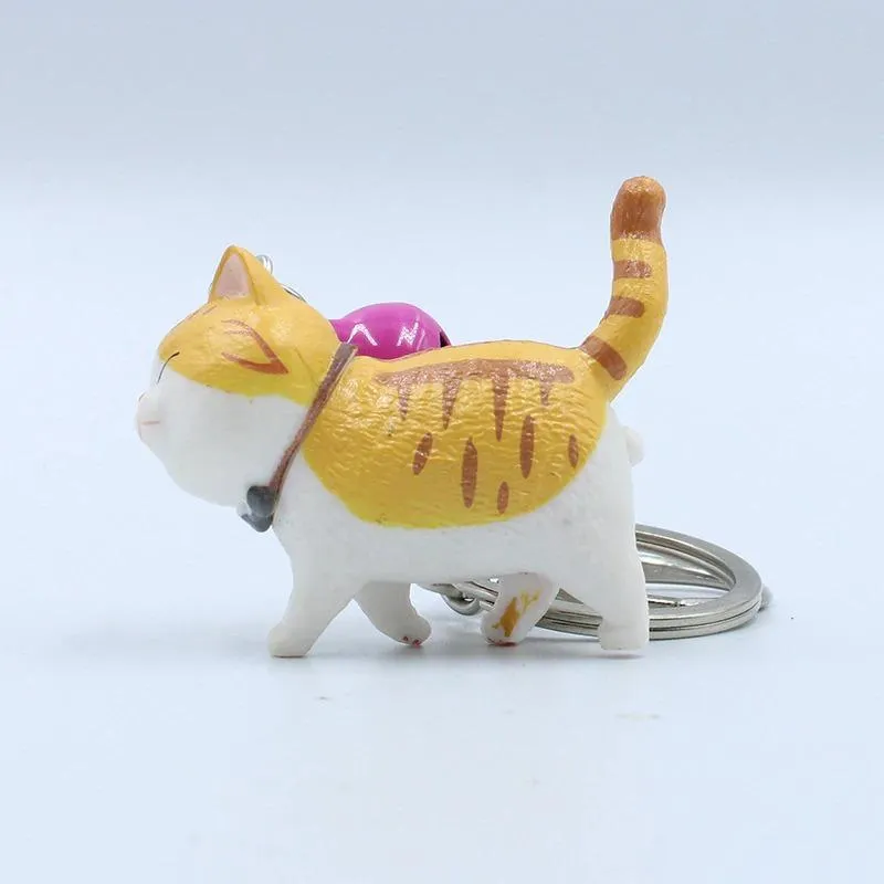 Cute Funny Cat Cartoon with Bell Keychain