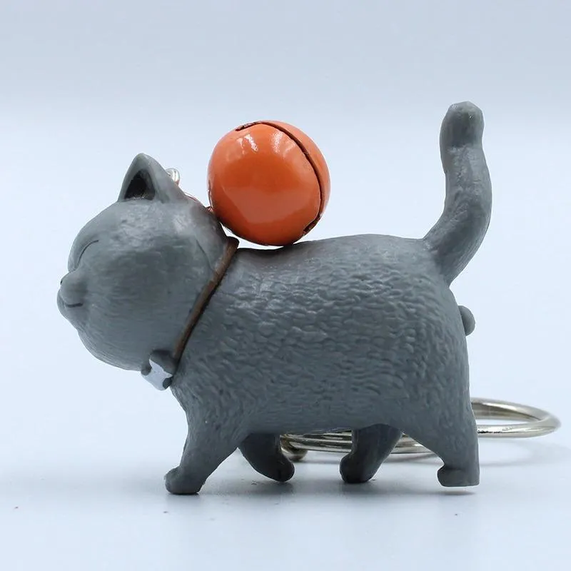 Cute Funny Cat Cartoon with Bell Keychain