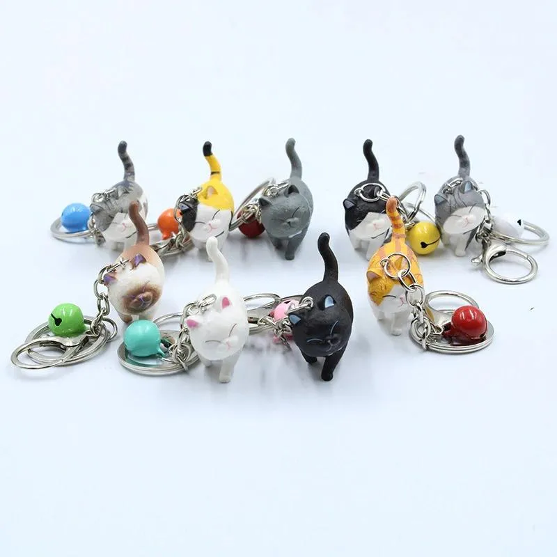 Cute Funny Cat Cartoon with Bell Keychain