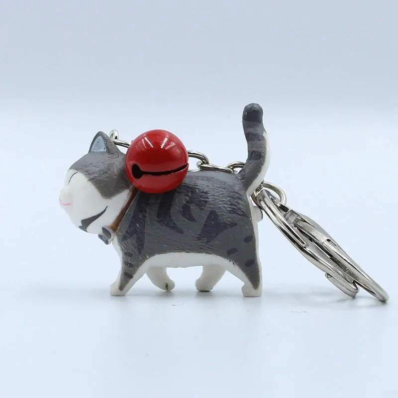 Cute Funny Cat Cartoon with Bell Keychain