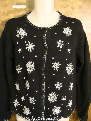 Cute Snowflake Themed Black Funny Christmas Sweater