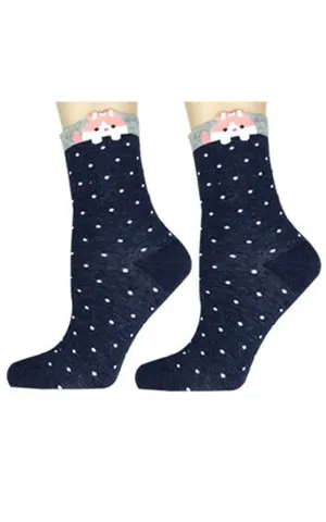 DB76183 Cute Polka Dot Cartoon Cotton Casual Socks  (12prs Pack)