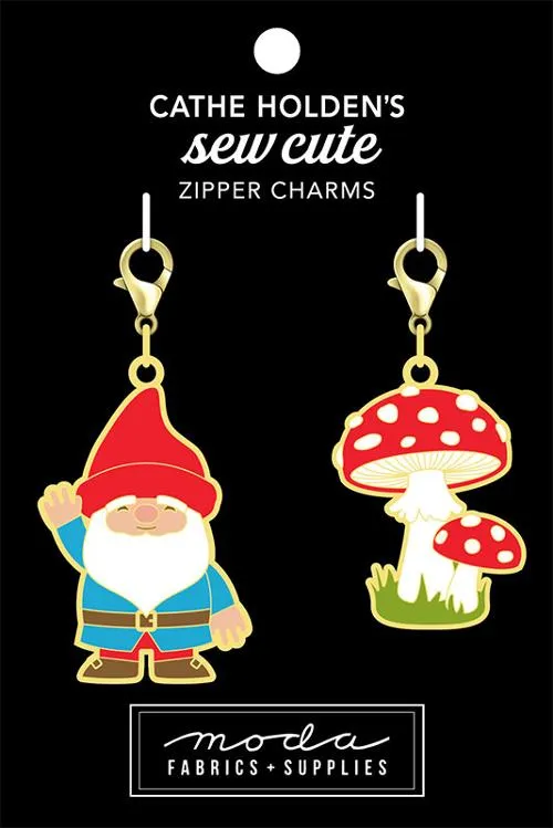 Enamel Charm Zipper Pull by Cathe Holden - GNOME & MUSHROOM