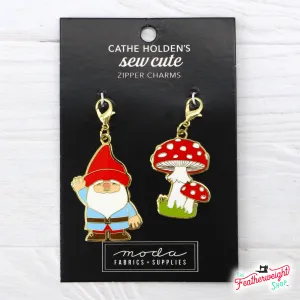 Enamel Charm Zipper Pull by Cathe Holden - GNOME & MUSHROOM