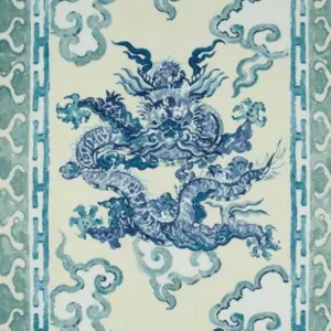 Enter The Dragons Antique Blue Fabric