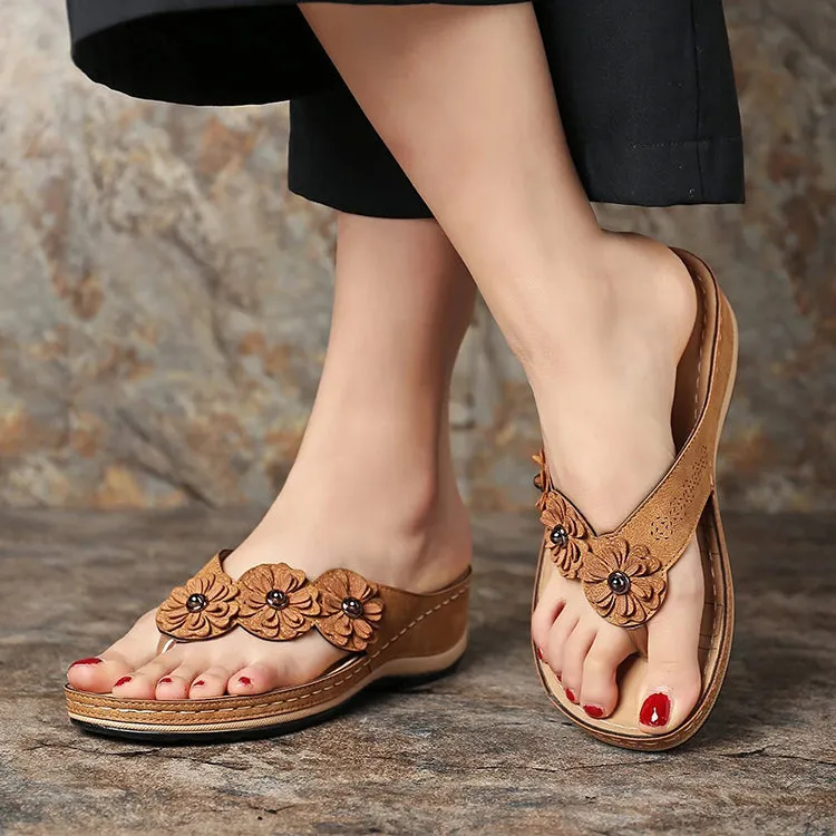 Flowers Sandals Women Retro Style Wedges Shoes Outdoor Beach Shoes Summer