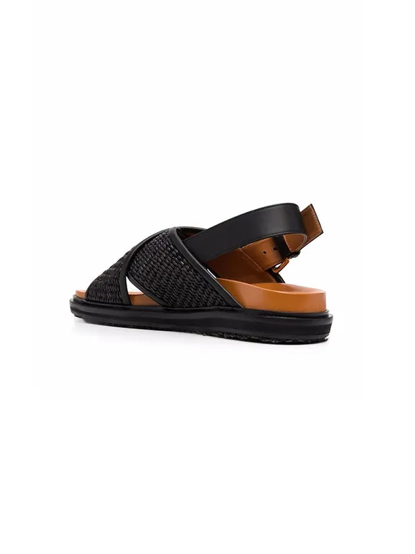 Fussbett Sandals in Black Rafia