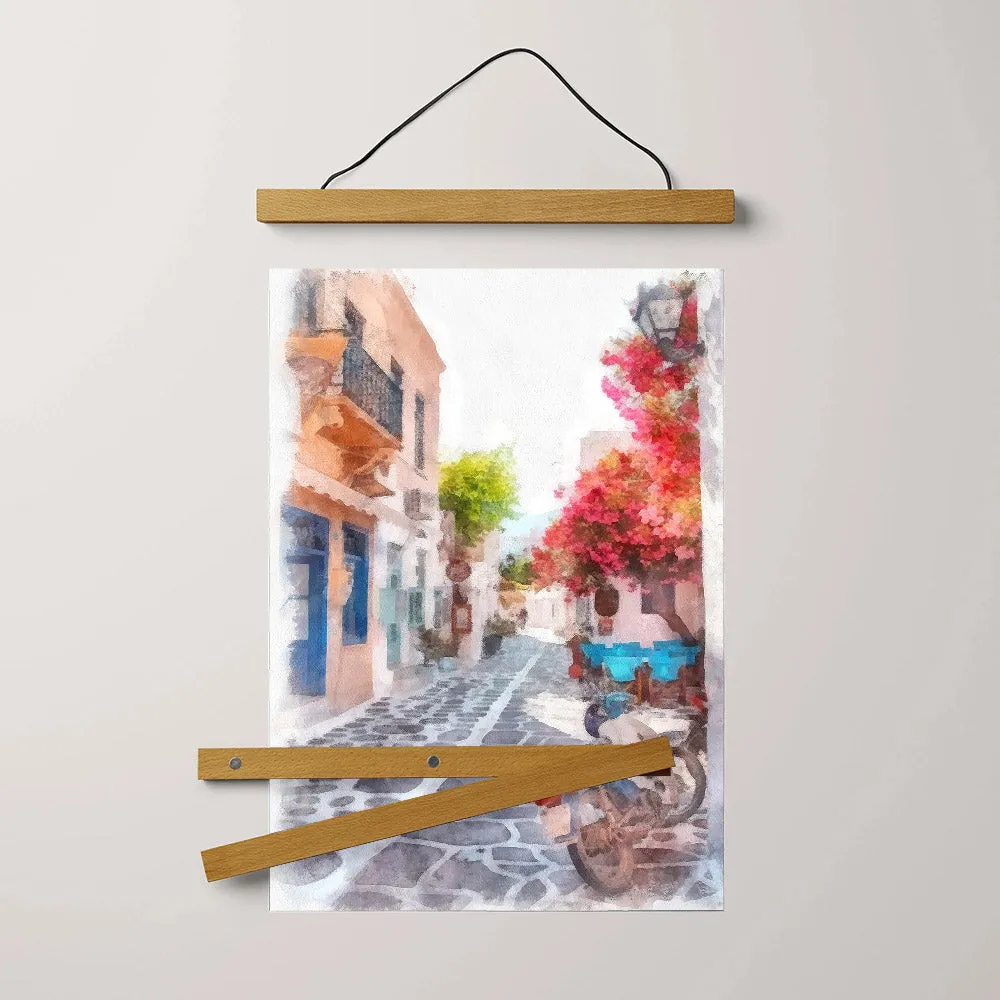 Greek Island Street Painting Hanging Canvas Wall Art - Canvas Wall Decor - Home Decor Living Room