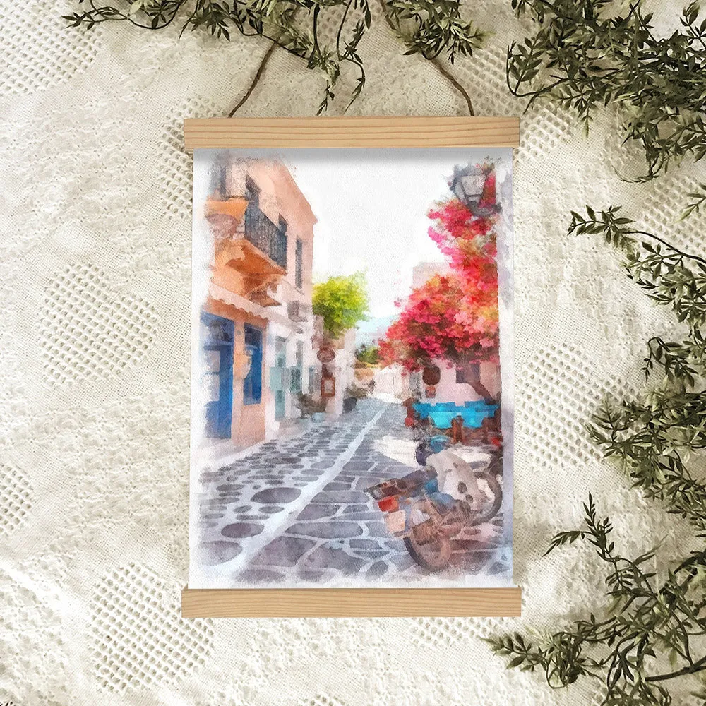 Greek Island Street Painting Hanging Canvas Wall Art - Canvas Wall Decor - Home Decor Living Room