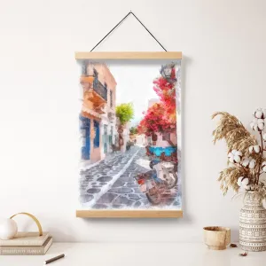 Greek Island Street Painting Hanging Canvas Wall Art - Canvas Wall Decor - Home Decor Living Room