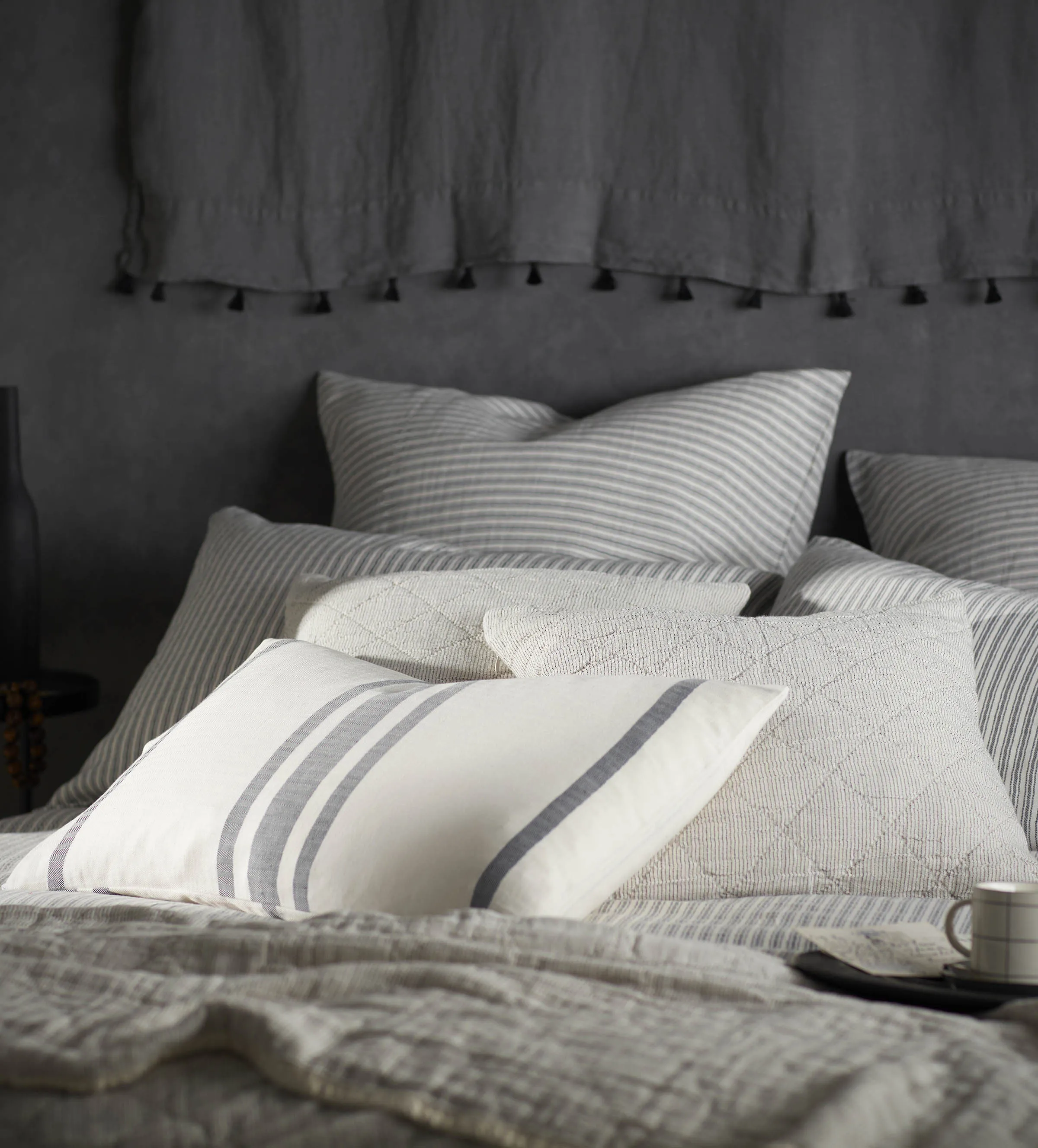 Grey Ticking Stripe Cotton Linen Bed Linen