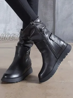 Hnewly - Leisure Fashion Solid Leather Martin Boots